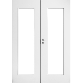 Дверь белая гладкая двупольная c прозрачным стеклом